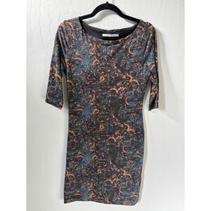 Peruvian Connection Pima Cotton Dress Abstract Paisley Print 3/4 Sleeve Fitted S